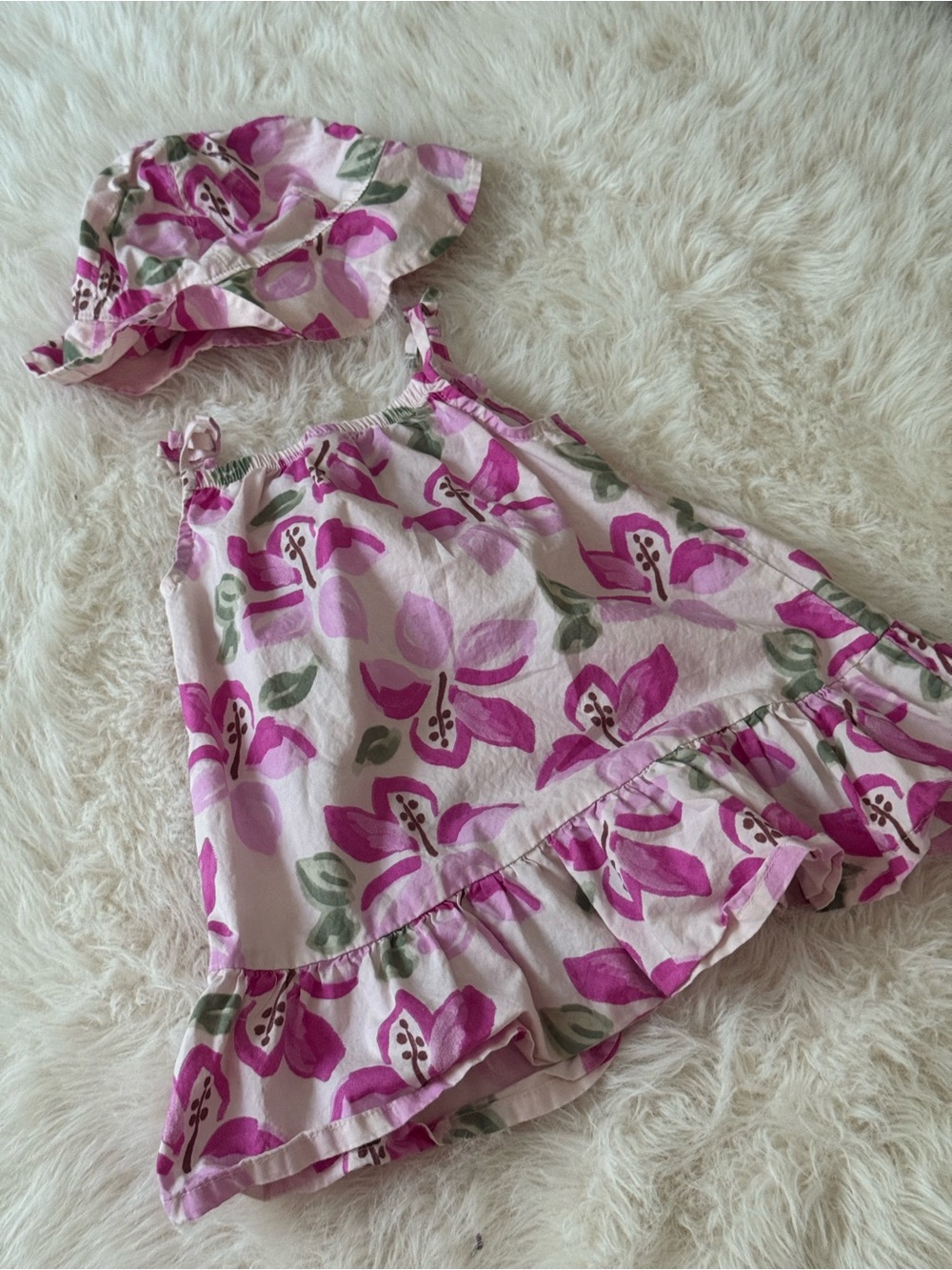 Carter's Pink Floral Sun Hat and Dress Set
